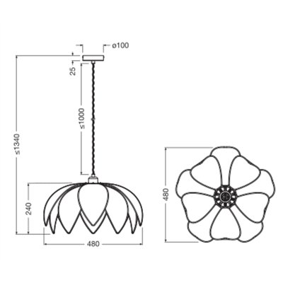 Decor Rattan Lotus Pendant 480 E27 Brown