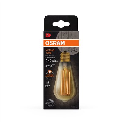 Vintage 1906 LED CLASSIC SLIM FILAMENT EDISON DIMMABLE 5.8W 822 Gold E27