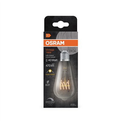 Vintage 1906 LED CLASSIC SLIM FILAMENT EDISON DIMMABLE 4.8W 827 Clear E27