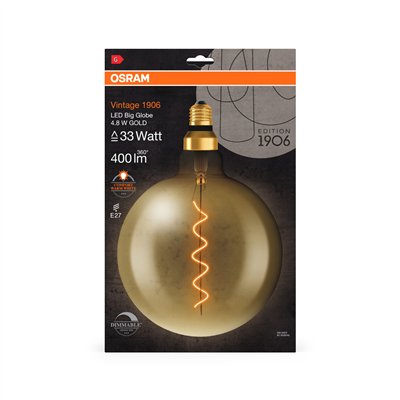Vintage 1906 LED CLASSIC SLIM FILAMENT Globe DIMMABLE 4.8W 822 Gold E27