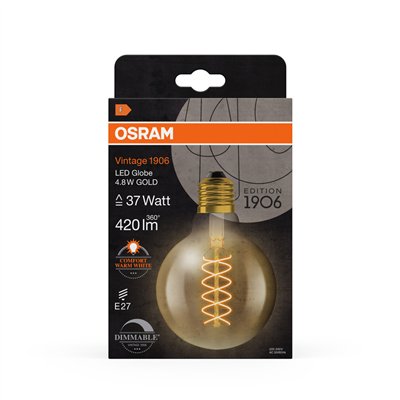 Vintage 1906 LED CLASSIC SLIM FILAMENT Globe DIMMABLE 4.8W 822 Gold E27