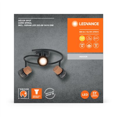DECOR SPOT CORK BLACK Spiral 3x3.4W 927 DIM