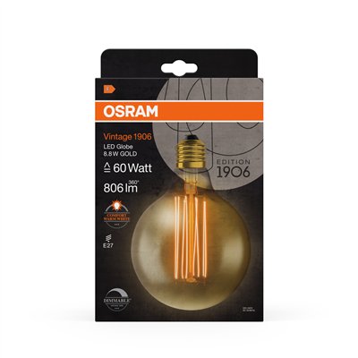 Vintage 1906 LED CLASSIC SLIM FILAMENT Globe DIMMABLE 8.8W 822 Gold E27
