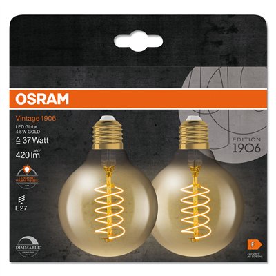 Vintage 1906 LED CLASSIC SLIM FILAMENT Globe DIMMABLE 4.8W 822 Gold E27