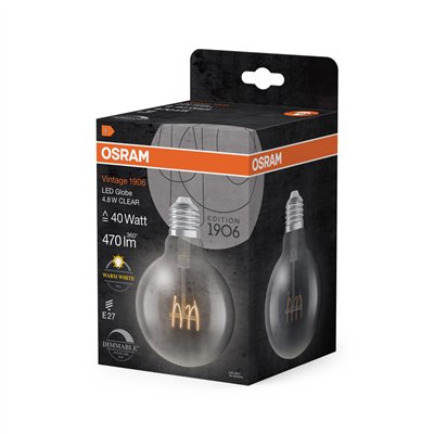 Vintage 1906 LED CLASSIC SLIM FILAMENT Globe DIMMABLE 4.8W 827 Clear E27