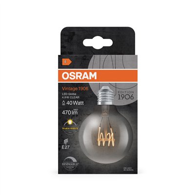Vintage 1906 LED CLASSIC SLIM FILAMENT Globe DIMMABLE 4.8W 827 Clear E27