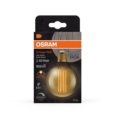 Vintage 1906 LED CLASSIC SLIM FILAMENT Globe DIMMABLE 8.8W 822 Gold E27