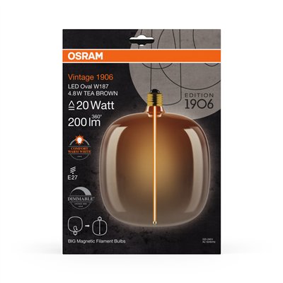 VINTAGE 1906 LED DECORATIVE BULB WITH FILAMENT-MAGNETIC STYLE DIMMABLE 4.8W 818 Tea Brown E27