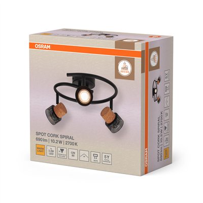 DECOR SPOT CORK BLACK Spiral 3x3.4W 927 DIM