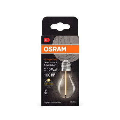 Vintage 1906® LED CLASSIC A, Globe and EDISON WITH FILAMENT-MAGNETIC STYLE 1.8W 827 Clear E27