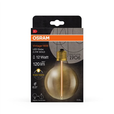 Vintage 1906® LED CLASSIC A, Globe and EDISON WITH FILAMENT-MAGNETIC STYLE 2.2W 827 Gold E27