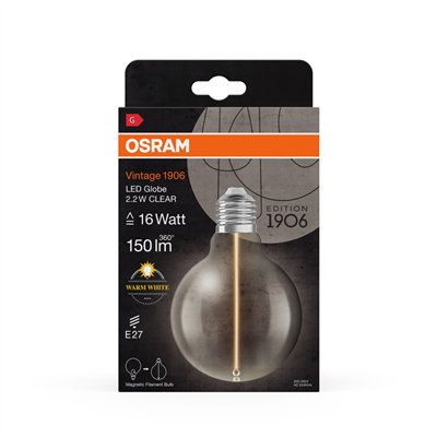 Vintage 1906® LED CLASSIC A, Globe and EDISON WITH FILAMENT-MAGNETIC STYLE 2.2W 827 Clear E27