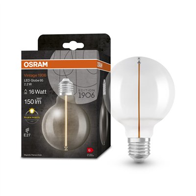 Vintage 1906® LED CLASSIC A, Globe and EDISON WITH FILAMENT-MAGNETIC STYLE 2.2W 827 Clear E27