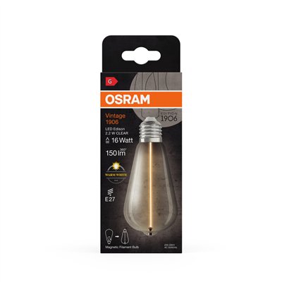 Vintage 1906® LED CLASSIC A, Globe and EDISON WITH FILAMENT-MAGNETIC STYLE 2.2W 827 Clear E27
