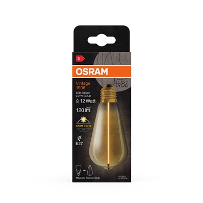 Vintage 1906® LED CLASSIC A, Globe and EDISON WITH FILAMENT-MAGNETIC STYLE 2.2W 827 Gold E27