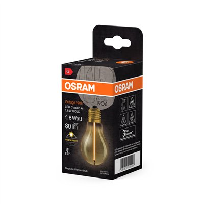Vintage 1906® LED CLASSIC A, Globe and EDISON WITH FILAMENT-MAGNETIC STYLE 1.8W 827 Gold E27