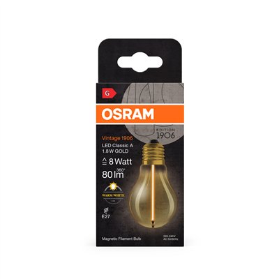 Vintage 1906® LED CLASSIC A, Globe and EDISON WITH FILAMENT-MAGNETIC STYLE 1.8W 827 Gold E27