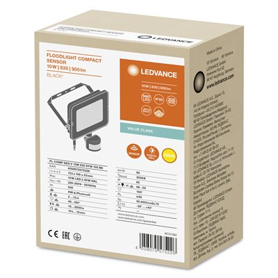 FLOODLIGHT COMPACT SENSOR 10W 830 SYM 100 BK