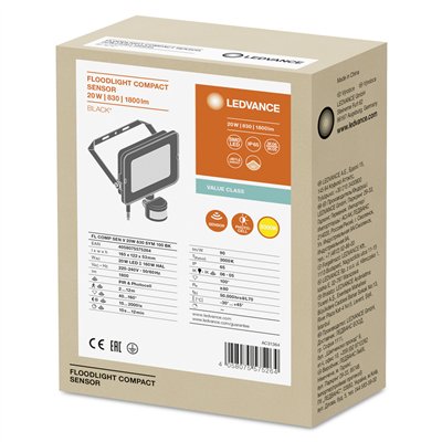 FLOODLIGHT COMPACT SENSOR 20W 830 SYM 100 BK