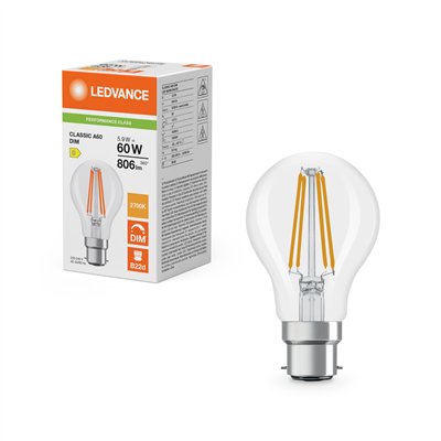 LED CLASSIC A DIM P 5.9W 827 Clear B22d