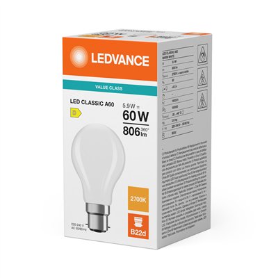 LED CLASSIC A P 5.9W 827 Frosted B22d