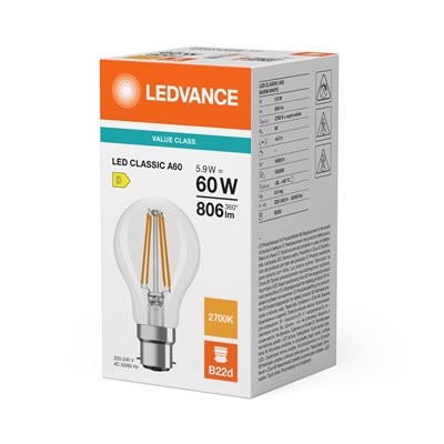 LED CLASSIC A P 5.9W 827 Clear B22d