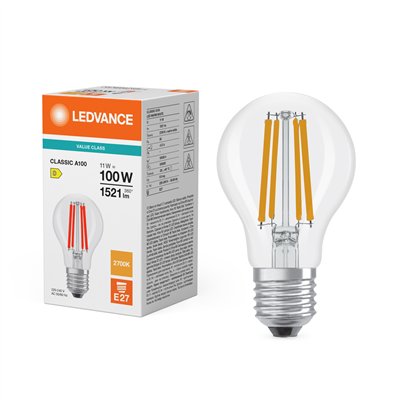 LED CLASSIC A V 11W 827 Clear E27