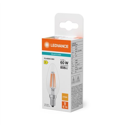 LED CLASSIC B V 5.9W 827 Clear E14