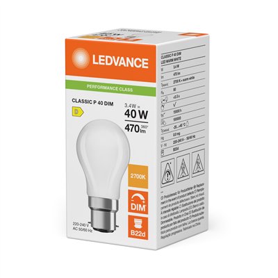 LED CLASSIC P DIM P 3.4W 827 Frosted B22d