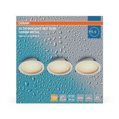 LED Downlight Set IP44 Slim 160mm 18W Metal 830 White