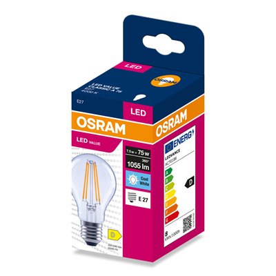 LED FILAMENT CLASSIC A VALUE  7.5W 4000K Clear E27