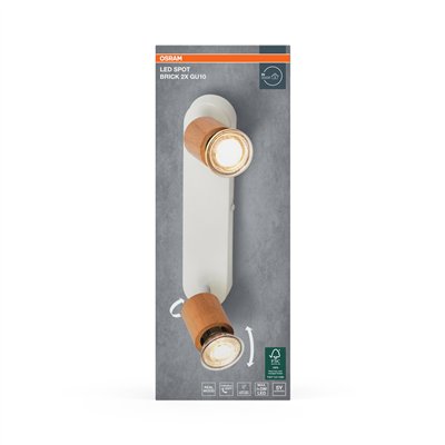 LED Spot Brick 2xGU10 White and Wood
