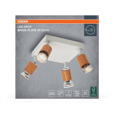 LED Spot Brick 4xGU10 Plate White and Wood