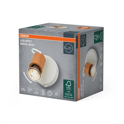 LED Spot Brick 1xGU10 White and Wood
