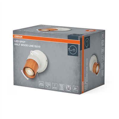 LED Spot Half Wood Line 1xGU10 White and Wood Decor