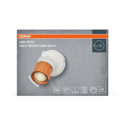 LED Spot Half Wood Line 1xGU10 White and Wood Decor