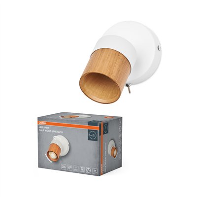 LED Spot Half Wood Line 1xGU10 White and Wood Decor