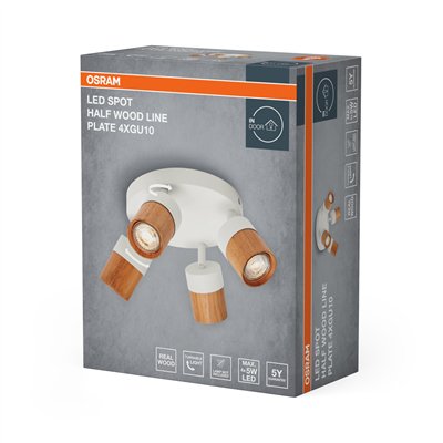 LED Spot Half Wood Line Plate 4xGU10 White and Wood Decor