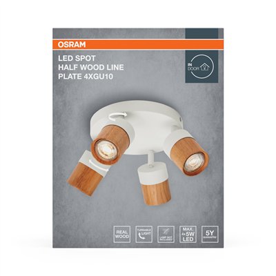 LED Spot Half Wood Line Plate 4xGU10 White and Wood Decor
