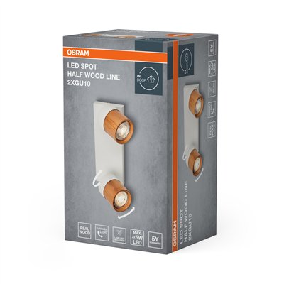 LED Spot Half Wood Line 2xGU10 White and Wood Decor