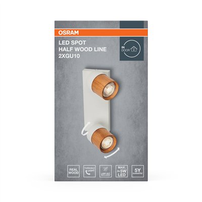 LED Spot Half Wood Line 2xGU10 White and Wood Decor
