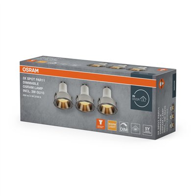LED Spot Set PAR11 Recess GU10 Dim 3W 827 Satin Nickel