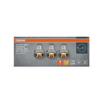 LED Spot Set PAR11 Recess GU10 Dim 3W 827 Satin Nickel