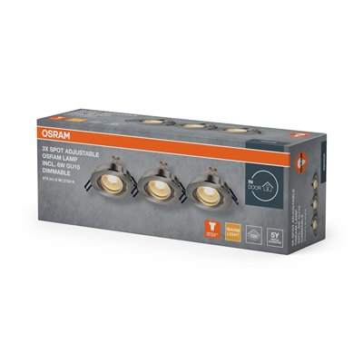 LED Spot Set Recess GU10 Dim Adjustable Click 6W 827 Satin Nickel