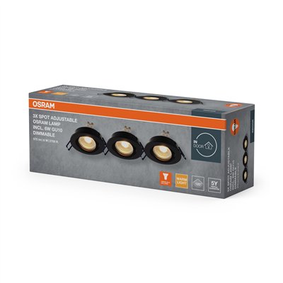LED Spot Set Recess GU10 Dim Adjustable Click 6W 827 Black