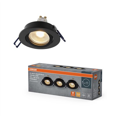 LED Spot Set Recess GU10 Dim Adjustable Click 6W 827 Black