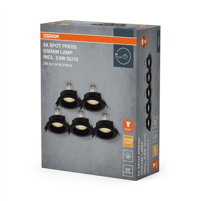 LED Spot Set Recess GU10 Plastic Press 2.6W 827 Black