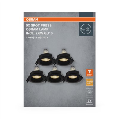 LED Spot Set Recess GU10 Plastic Press 2.6W 827 Black