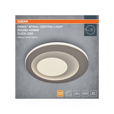 Orbis Spiral Click DIM Round Central Light 400mm 26W Click Dim 830 Grey