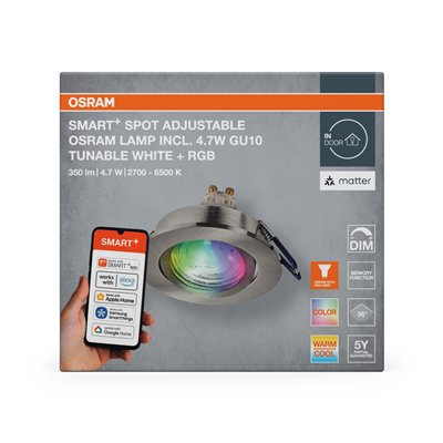 SMART+ MATTER LED Spot Recess GU10 Adjustable 4.7W RGBW Satin Nickel